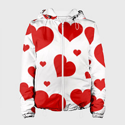 Куртка с капюшоном женская Красные сердечки Heart, цвет: 3D-белый