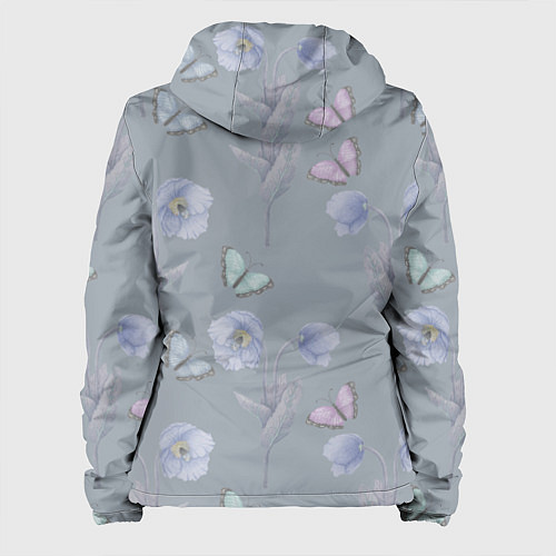 Женская куртка Бабочки и цветы голубого мака / 3D-Черный – фото 2