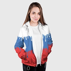 Куртка с капюшоном женская Флаг России потёки, цвет: 3D-белый — фото 2
