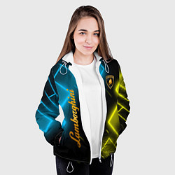 Куртка с капюшоном женская Lamborghini - Неоновые фигуры, цвет: 3D-белый — фото 2