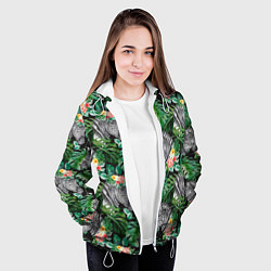 Куртка с капюшоном женская Зебра и листья, цвет: 3D-белый — фото 2
