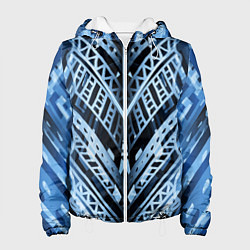 Куртка с капюшоном женская Неоновый узор Абстракция Голубой и синий цвет на ч, цвет: 3D-белый