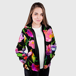 Куртка с капюшоном женская Цветочный узор Floral pattern, цвет: 3D-черный — фото 2