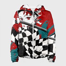 Куртка с капюшоном женская Клинок, рассекающий демонов Танджиро, цвет: 3D-белый