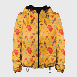 Куртка с капюшоном женская Георгиевская ленточка, Вечный огонь, цветок, медал, цвет: 3D-черный