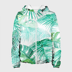 Куртка с капюшоном женская Цветы Тропическая Акварель, цвет: 3D-белый