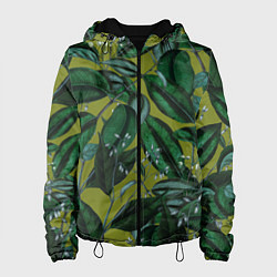 Куртка с капюшоном женская Цветы Тёмная Листва, цвет: 3D-черный