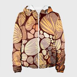 Куртка с капюшоном женская Коричнево-бежевые пастельные камушки с яркими паль, цвет: 3D-белый