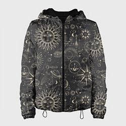 Куртка с капюшоном женская Небесные тела, созвездия, солнце, космос, мистика, цвет: 3D-черный