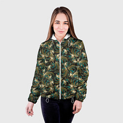 Куртка с капюшоном женская Абстрактные зеленые листья, цвет: 3D-белый — фото 2
