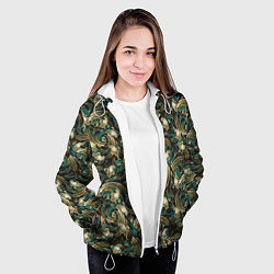 Куртка с капюшоном женская Абстрактные зеленые листья, цвет: 3D-белый — фото 2