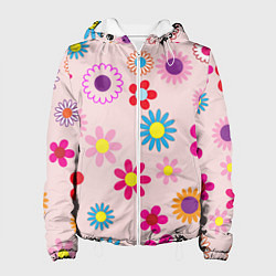Куртка с капюшоном женская Мультяшные цветочки, цвет: 3D-белый