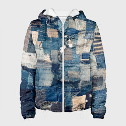 Куртка с капюшоном женская Patchwork Jeans Осень Зима 2023, цвет: 3D-белый