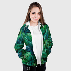 Куртка с капюшоном женская Green plants pattern, цвет: 3D-белый — фото 2