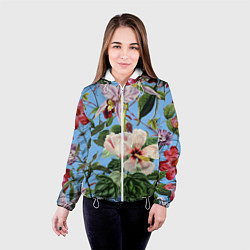 Куртка с капюшоном женская Цветы Сине-Цветочный Букет, цвет: 3D-белый — фото 2