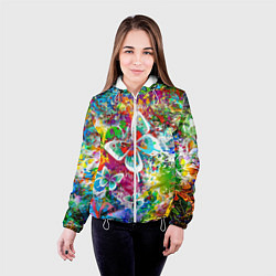 Куртка с капюшоном женская Яркое безумие Бабочки, кляксы, граффити, цвет: 3D-белый — фото 2