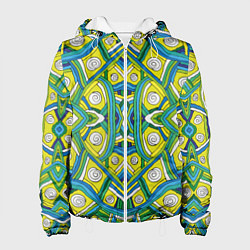 Куртка с капюшоном женская Абстракция Разноцветный калейдоскоп, черные линии, цвет: 3D-белый