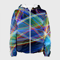 Куртка с капюшоном женская Разноцветные неоновые линии Абстракция Multicolore, цвет: 3D-белый
