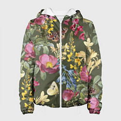 Куртка с капюшоном женская Цветы Винтажные, цвет: 3D-белый
