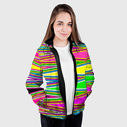 Куртка с капюшоном женская Полосатый радужный разноцветный геометрический узо, цвет: 3D-черный — фото 2