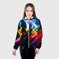 Куртка с капюшоном женская Неоновая молния Абстракция Neon Lightning Abstract, цвет: 3D-белый — фото 2