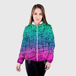 Куртка с капюшоном женская Абстрактный узор на розово-бирюзовом градиентном ф, цвет: 3D-белый — фото 2