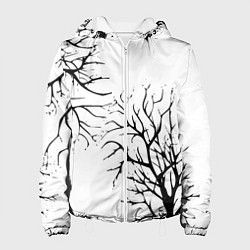 Куртка с капюшоном женская Черные ветки деревьев на белом фоне, цвет: 3D-белый