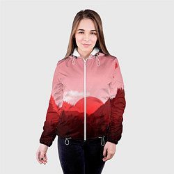 Куртка с капюшоном женская Закат в горах в розовых тонах, цвет: 3D-белый — фото 2