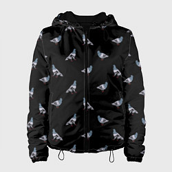 Куртка с капюшоном женская Голуби на черном паттерн, цвет: 3D-черный