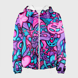 Куртка с капюшоном женская Яркая абстракция голубой и розовый фон, цвет: 3D-белый