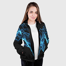 Куртка с капюшоном женская Синие волны-молнии, цвет: 3D-черный — фото 2