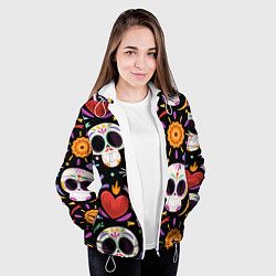 Куртка с капюшоном женская Веселые черепа в цветах, цвет: 3D-белый — фото 2