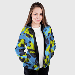 Куртка с капюшоном женская Сине-салатовая абстракция, цвет: 3D-черный — фото 2