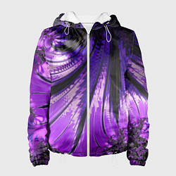 Куртка с капюшоном женская Неоновый фрактал черный с фиолетовым Абстракция, цвет: 3D-белый