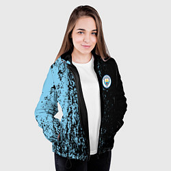 Куртка с капюшоном женская Manchester city манчестер сити голубые брызги, цвет: 3D-черный — фото 2