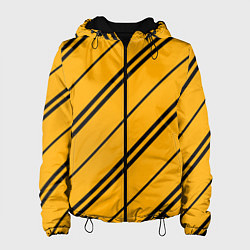 Куртка с капюшоном женская Полосы желтые черные, цвет: 3D-черный