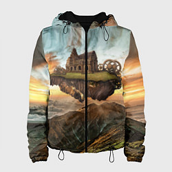 Куртка с капюшоном женская Горный пейзаж в стиле Стимпанк, цвет: 3D-черный