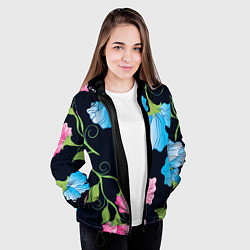 Куртка с капюшоном женская Яркие удивительные цветы в летней ночи, цвет: 3D-черный — фото 2