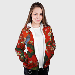 Куртка с капюшоном женская Птица на ветвях сакуры, цвет: 3D-белый — фото 2