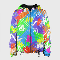 Куртка с капюшоном женская Яркий геометрический принт на белом фоне, цвет: 3D-черный