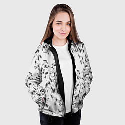 Куртка с капюшоном женская Пятнистый абстрактный узор в светло-серых тонах, цвет: 3D-черный — фото 2
