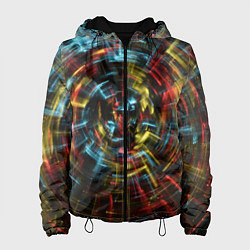 Куртка с капюшоном женская Абстрактные шарообразные лучи - Жёлтый и красный, цвет: 3D-черный