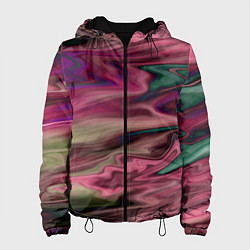 Куртка с капюшоном женская Абстрактный размытый узор в розово-зеленых цветах, цвет: 3D-черный