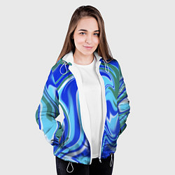 Куртка с капюшоном женская Тай-дай с синим, зелёным и белым цветом, цвет: 3D-белый — фото 2