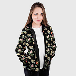 Куртка с капюшоном женская Розы на чорном фоне roses, цвет: 3D-черный — фото 2