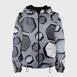 Куртка с капюшоном женская Металлическая киберпанк броня - Серый, цвет: 3D-черный