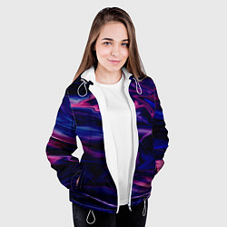Куртка с капюшоном женская Фиолетово-розовый абстрактный узор, цвет: 3D-белый — фото 2