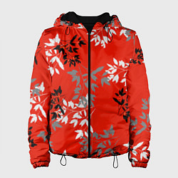Куртка с капюшоном женская Черные и серые ветки на красном фоне в японском ст, цвет: 3D-черный