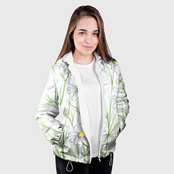 Куртка с капюшоном женская Скетч Ромашки, цвет: 3D-белый — фото 2