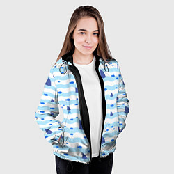 Куртка с капюшоном женская Волны, рыбки и плавники акул - паттерн, цвет: 3D-черный — фото 2